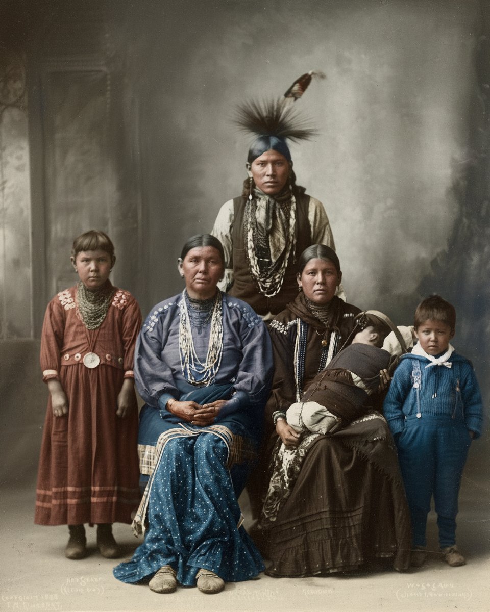 AFTER: the portrait restored with colour and sharpness, every person recognisable and unaltered
